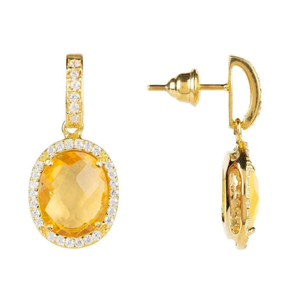Beatrice Oval Gemstone Drop Earrings Gold Citrine Hydro
