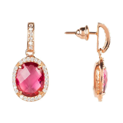 Beatrice Oval Gemstone Drop Earrings Rose Gold Pink Tourmaline