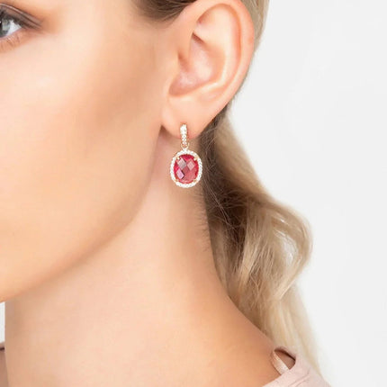 Beatrice Oval Gemstone Drop Earrings Rose Gold Pink Tourmaline