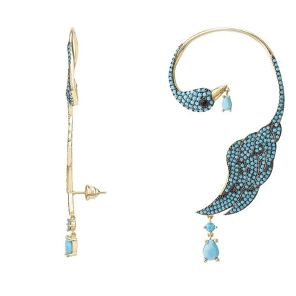Bird of Paradise Ear Climber Turquoise Gold Left