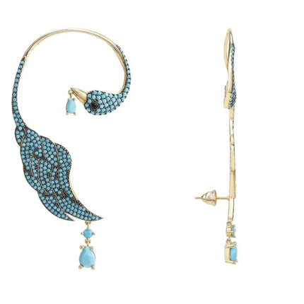Bird Paradise Ear Climber Turquoise Gold Right
