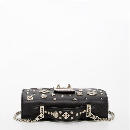 Studded Small Leather Crossbody Bag Black Purse