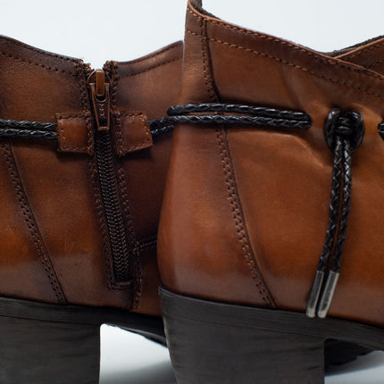 Brown Blocked Mid Heeled Ankle Boots With Round Toe