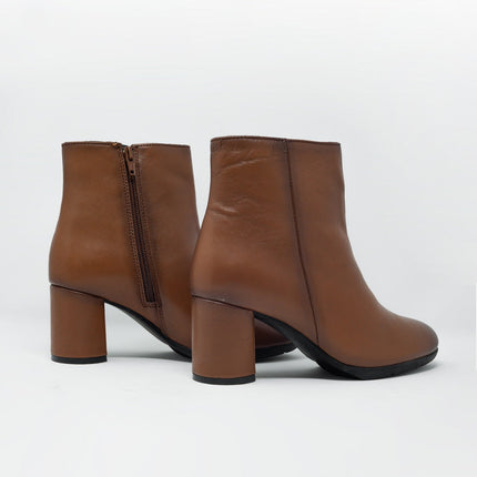 Brown Blocked Mid Heeled Ankle Boots