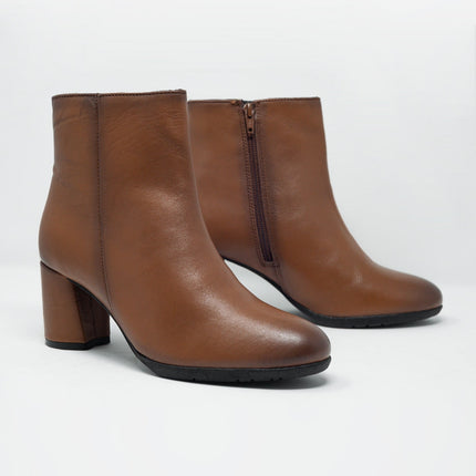 Brown Blocked Mid Heeled Ankle Boots