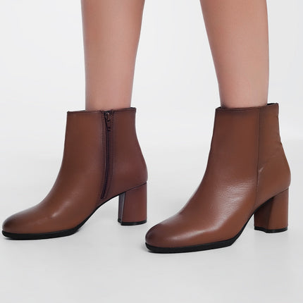 Brown Blocked Mid Heeled Ankle Boots