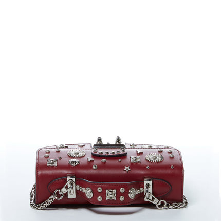 Studded Small Leather Crossbody Bag Burgundy Purse  Women's Handbag