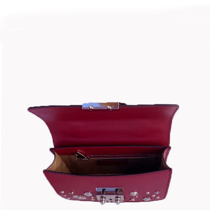 Studded Small Leather Crossbody Bag Burgundy Purse  Women's Handbag