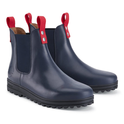 Busby Men's Winter Chelsea Boot, Navy Blue Leather