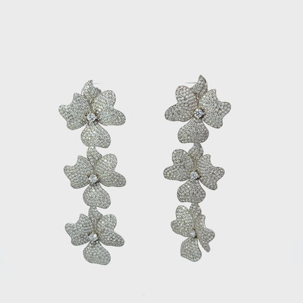 Jasmine Flower Triple Drop Earrings Silver