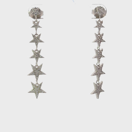 Graduated Star Drop Earrings Sterling Silver