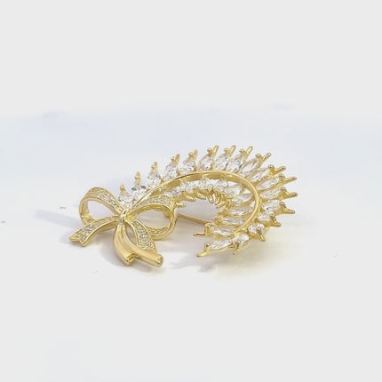 Tied Ribbon Laurel Leaf Brooch Gold