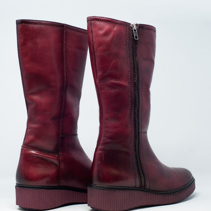 Chunky Zip Boots in Maroon
