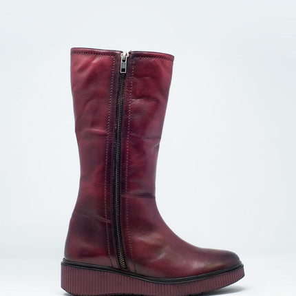 Chunky Zip Boots in Maroon