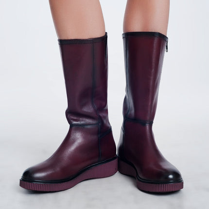 Chunky Zip Boots in Maroon