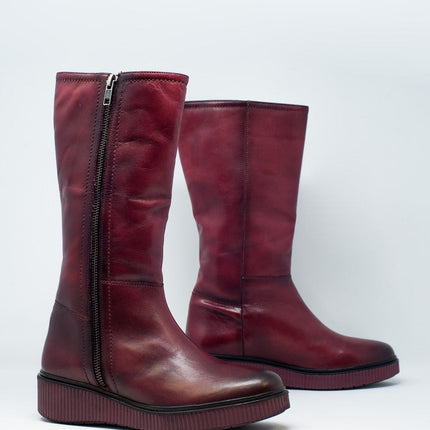 Chunky Zip Boots in Maroon
