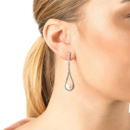 Cradled Pearl Drop Earrings Silver
