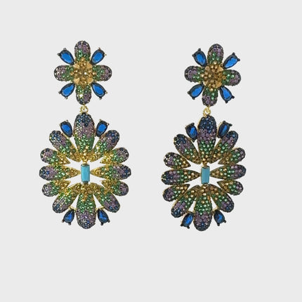 Babylon Multicoloured Flower Drop Earrings Gold