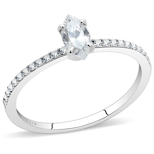 DA031 High Polished (No Plating) Stainless Steel Ring With Cubic in Clear