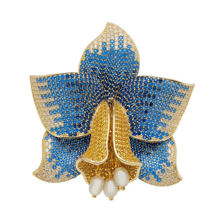 Daffodil With Pearls Cocktail Ring Gold Sapphire CZ