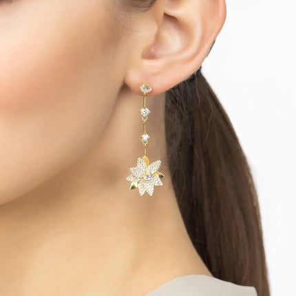 Dahlia Drop Earrings Gold White