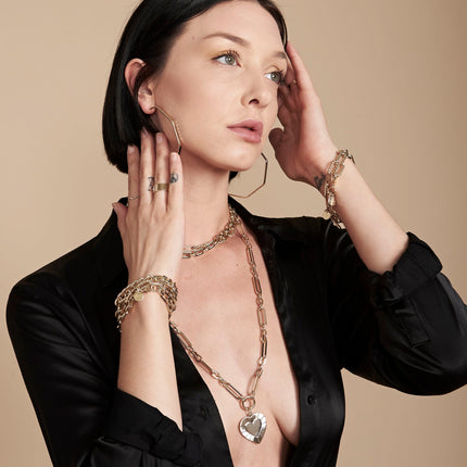 Large Multi Link Chain & Heart Pendant Necklace by Eklexic