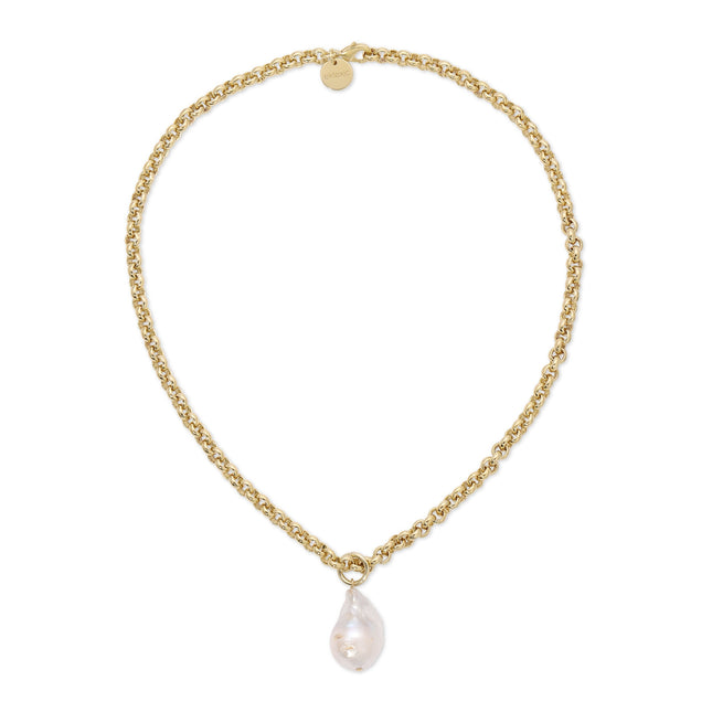 Micro Royal Chain With XL Baroque Pearl Pendant Necklace by Eklexic