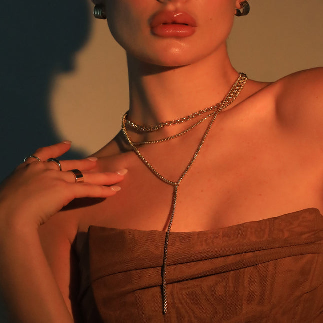 Thin Luciana Box Chain Lariat by Eklexic