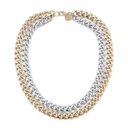 TWO-TONED DOUBLE CURB CHAIN NECKLACE by Eklexic