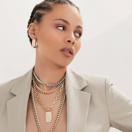 TWO-TONED DOUBLE CURB CHAIN NECKLACE by Eklexic