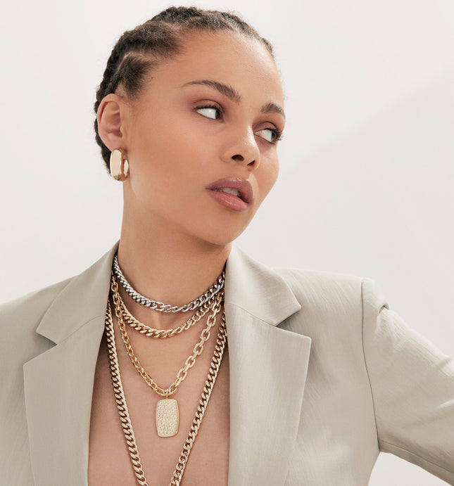 TWO-TONED DOUBLE CURB CHAIN NECKLACE by Eklexic