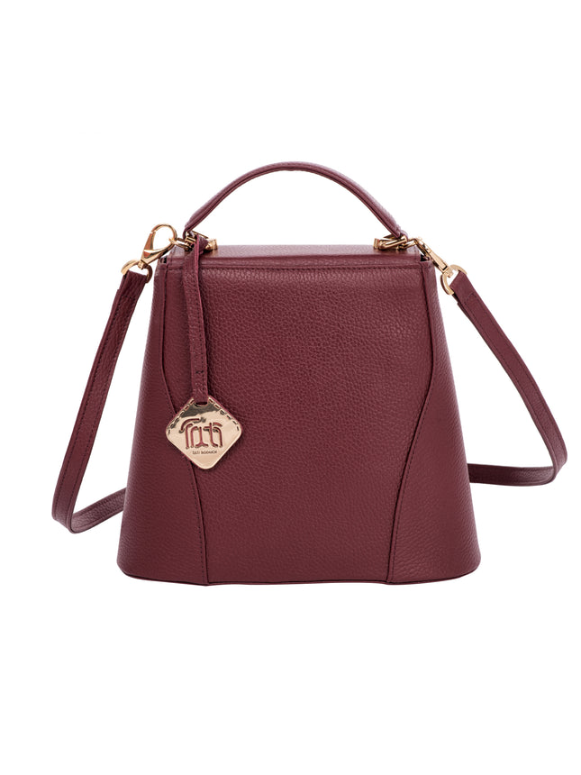 TATI BODUCH Designer Handbag, AGATE Collection, Genuine Leather: Brown, Knitwear: Turquoise