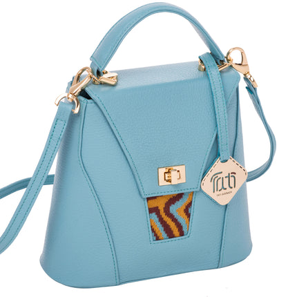 TATI BODUCH Designer Handbag, AGATE Mini Collection, Genuine Leather: Turquise, Knitwear: Turquise