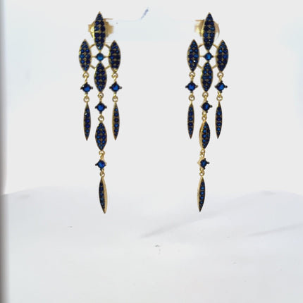 Valencia Statement Drop Earring Sapphire Blue Cz Gold