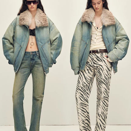 Firelady Fur Women's Denim Parka With SAGAFURS Fox Fur Collar "Warm Mist Glass"