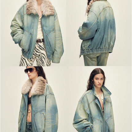 Firelady Fur Women's Denim Parka With SAGAFURS Fox Fur Collar "Warm Mist Glass"