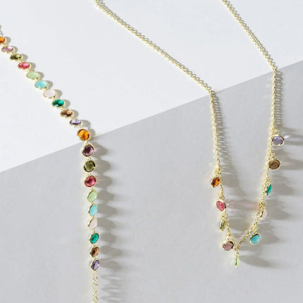 Florence Multi Coloured Gemstone Necklace Gold