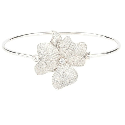 Flower Large Statement Cuff Bracelet Silver