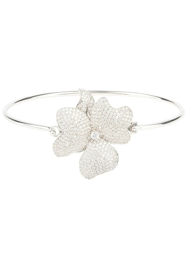 Flower Large Statement Cuff Bracelet Silver
