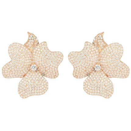 Flower Large Stud Earrings Rose Gold