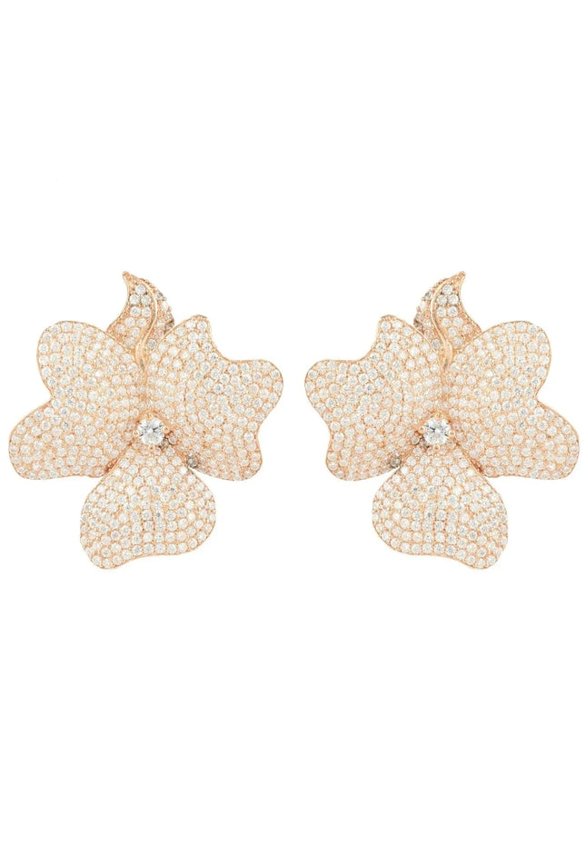Flower Large Stud Earrings Rose Gold