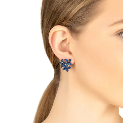 Flowers Large Stud Earrings Sapphire Blue Gold