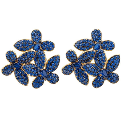 Flowers Large Stud Earrings Sapphire Blue Gold