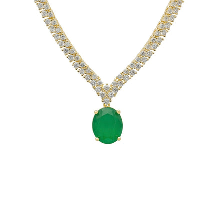 Garbo Oval Gemstone Tennis Necklace Emerald Gold