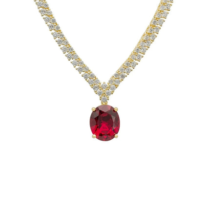 Garbo Oval Gemstone Tennis Necklace Ruby Gold