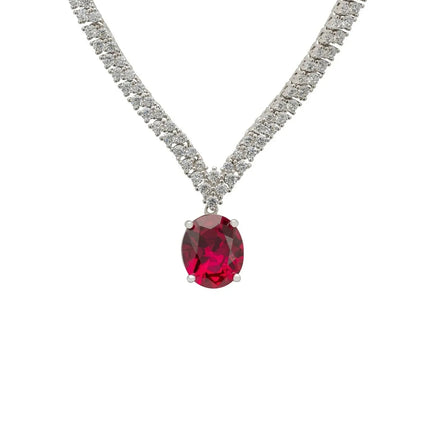 Garbo Oval Gemstone Tennis Necklace Ruby Silver