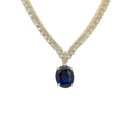 Garbo Oval Gemstone Tennis Necklace Sapphire Gold