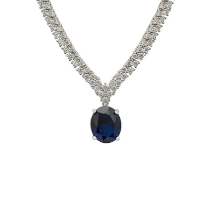 Garbo Oval Gemstone Tennis Necklace Sapphire Silver