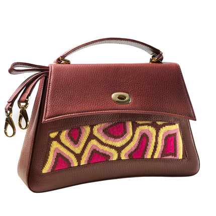 TATI BODUCH Designer Handbag, JASPER Collection, Genuine Leather: Brown, Knitwear: Magenta