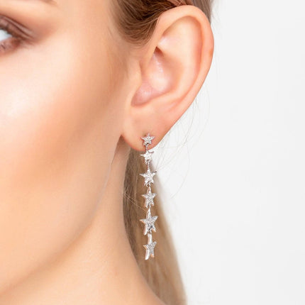 Graduated Star Drop Earrings Sterling Silver